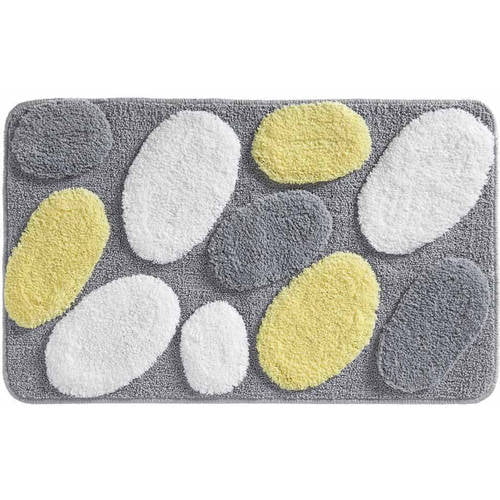 Grey and Yellow Squares and Circles Slip Resistant Area Rugs Bathroom Mats 24 x 72 Inch 